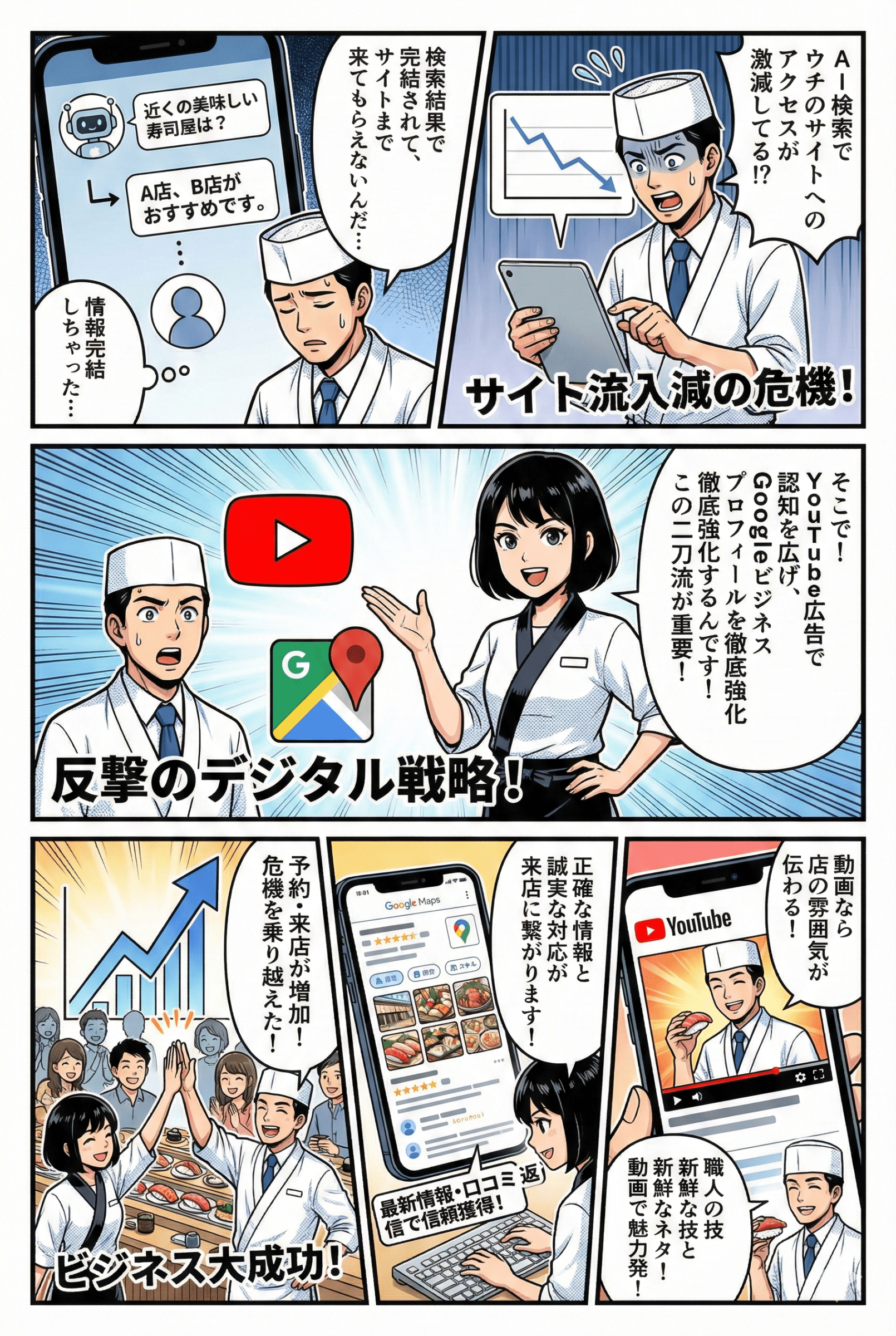 【漫画でわかる】AI検索時代、飲食店の起死回生デジタル戦略 13 sushi youtube gbp scaled